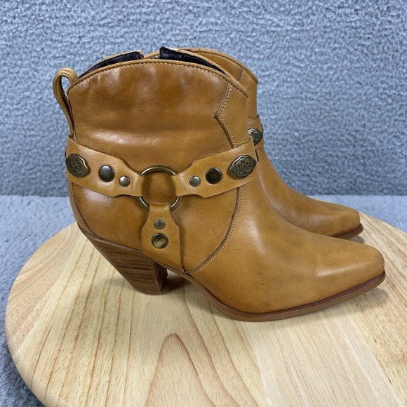 Durango Shoes - Durango Boots Women 6.5 M Brown Ankle Leather Western Cowgirl Zipper Embellished